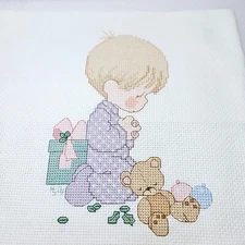 Precious Moments Completed Cross Stitch Bedtime Prayer Teddy Bear Unframed