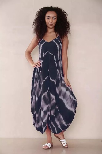 Women/Ladies Cami Strappy Baggy Tie Dye Lagenlook Italian Drape Harem Jumpsuit - Picture 6 of 6