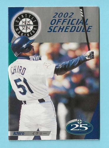 MLB Seattle Mariner's Pocket Schedule Ichiro Suzuki 2002 25 aniversario - Imagen 1 de 2