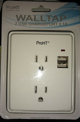 PWRFL 2-Outlet Wall Tap 2 USB Port 2.1A Charger Outlet Expander with Charge LED