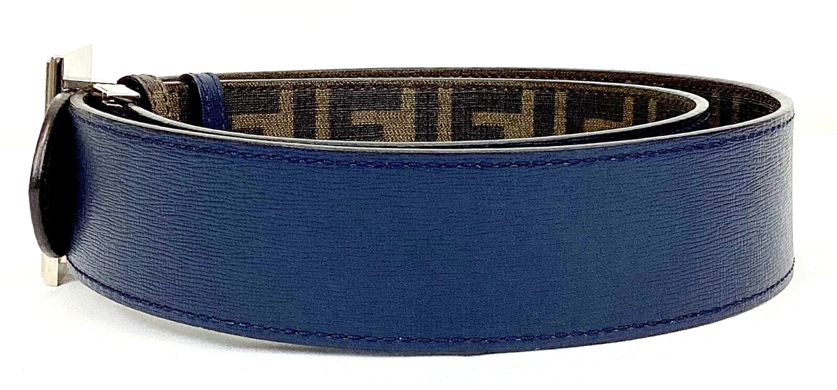 FENDI Coated Canvas Belt 42 Tobbacco Zucca Blue FF Logo