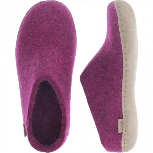 Glerups / Modell: "B" / Cranberry Wollfilz / Kalbsleder-Sohle / Offene Pantoffel