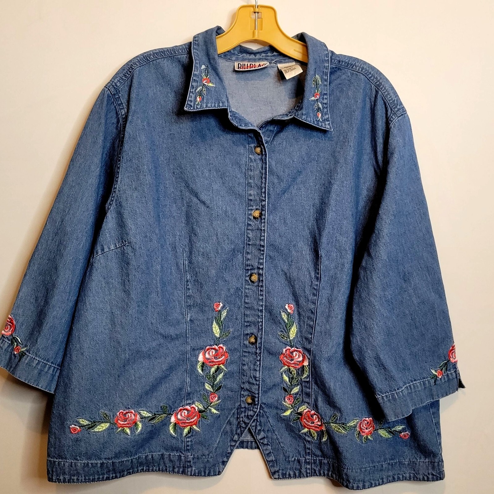 Vintage Bill Blass Jeans Womens Denim Button Up Shirt Cotton Plus Size