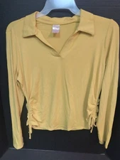 No Boundaries Ruched Rib Knit Johnny Collar Tee Yellow NWT Multiple Sizes 