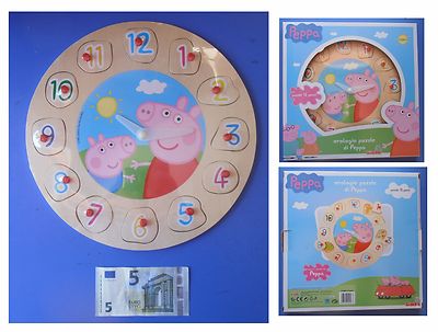 Holzuhr von Peppa Pig Steckpuzzle Stunden Minuten 12 Ziffern Menge