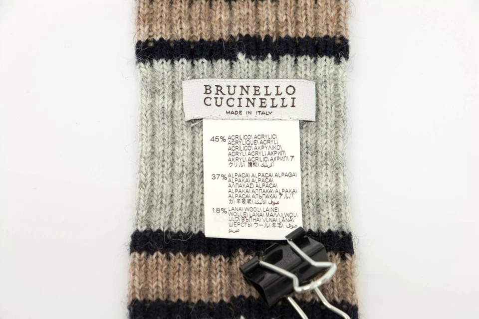 NWT Brunello Cucinelli Men Alpaca-Wool Blend 3-Tone Stripe Knitted Necktie A242 - Image 4 of 4