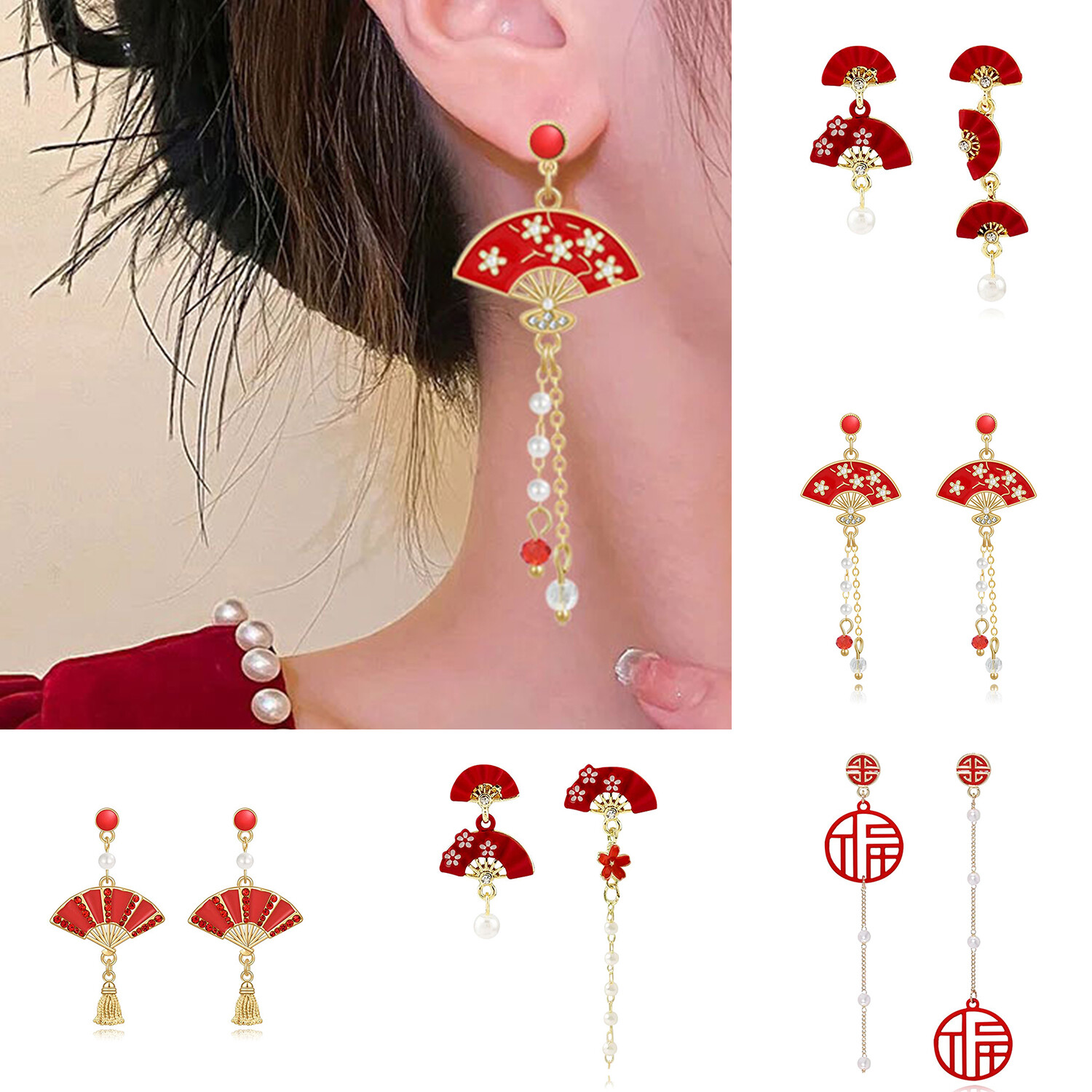 Chinese Style Personality Long Red Earrings for Spring Festival Jewelry