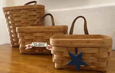 LONGABERGER Large, Medium And Small Key Basket Lot W/Bonus Tie Ons