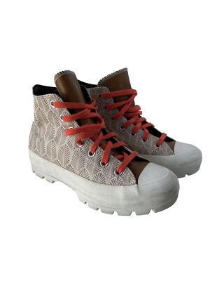 Converse All Star High Top Sneakers Women's Sz 7.5 Beige & Brown Canvas & Faux L