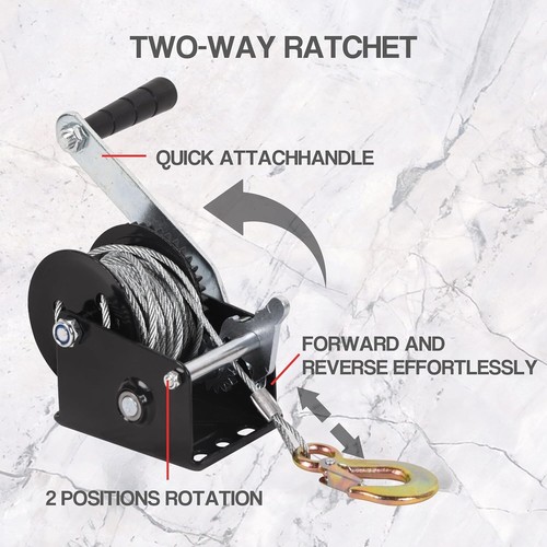 800lbs Capacity Boat Trailer Winch Heavy Duty Hand Winch with 33 ft Steel Cab... - Picture 4 of 8