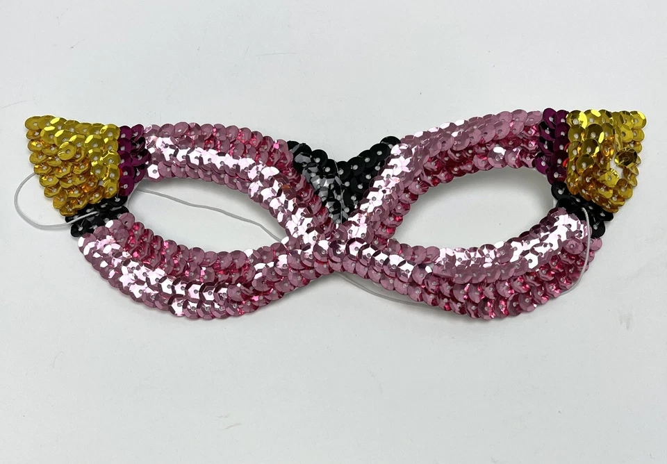 Pink/Yellow/Black Sequin Mardi Gras Style Venetian MASQUERADE MASK Elastic EUC - Image 3 of 3
