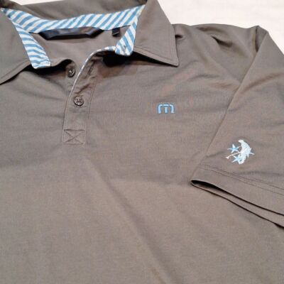 Travis Mathew Performance Dark Gray Golf Shortsleeve Shirt Logo Stripe Accent XL