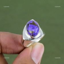Natural Copper Charoite Statement Birthday Boho Ring Jewelry 925 Sterling Silver