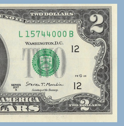 HAMILTON PA ZIP CODE 15744 Fancy Serial Number Two Dollar Bill Crisp - Picture 6 of 12