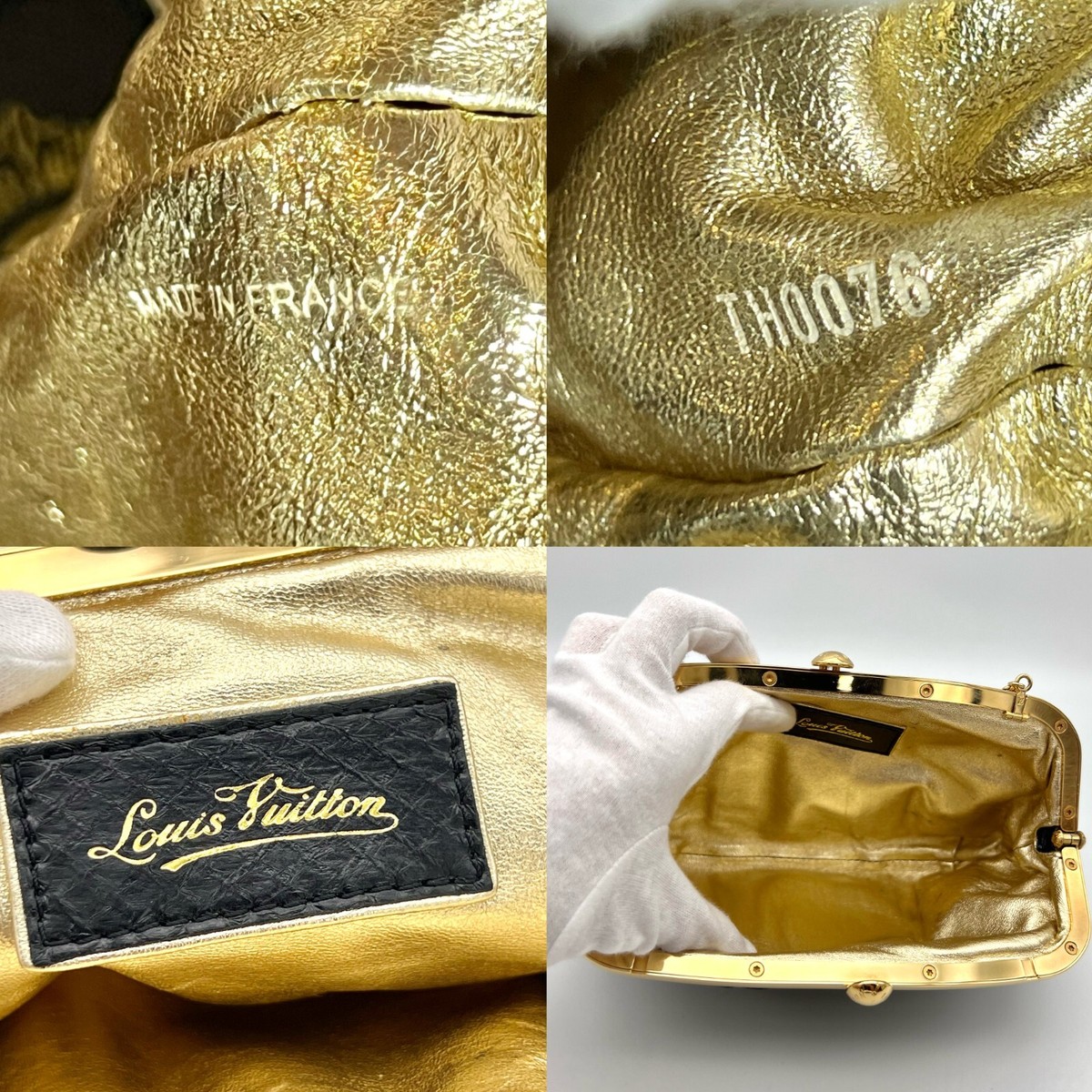RARELOUIS VUITTON Monogram Mini Lin Silk Chain Handle Kiss-Lock