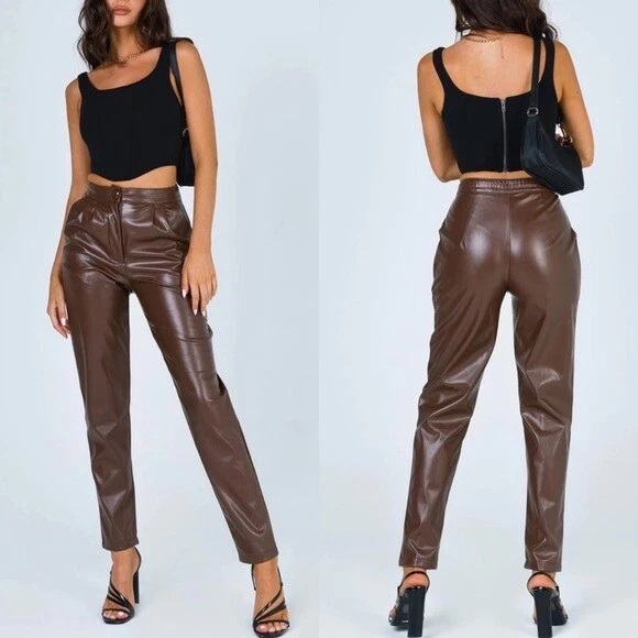 Princess Polly Love Club Vegan Leather Pants Brown Size 4 NWT eBay