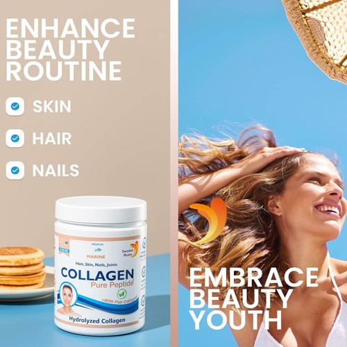 Swedish Nutra Hydrolyzed Marine Collagen Powder 10,000 mg for Skin, Joints, Hair - Picture 4 of 9