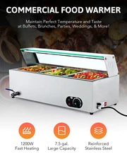 Commercial Electric Food Warmer 3-Pan 1200W Bain Marie Steam Table Countertop