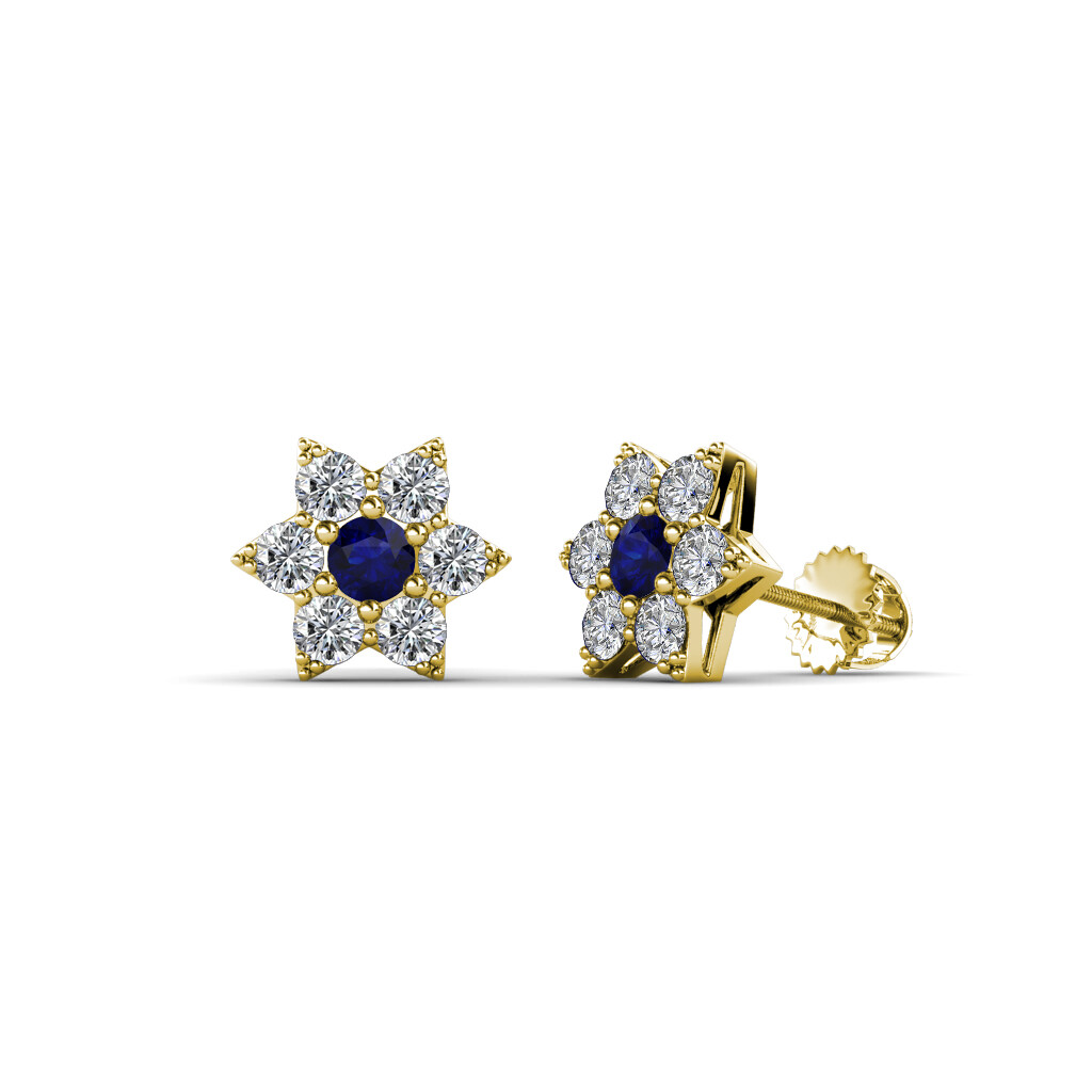 花束2 Blue Sapphire and Diamond Womens Flower Earrings 1/2 ctw 14K