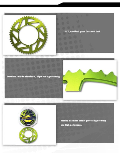 Juego de piñones traseros de aluminio para KX 125 250 KXF KLX 250 300 450 1982-2019 verde - Imagen 4 de 4