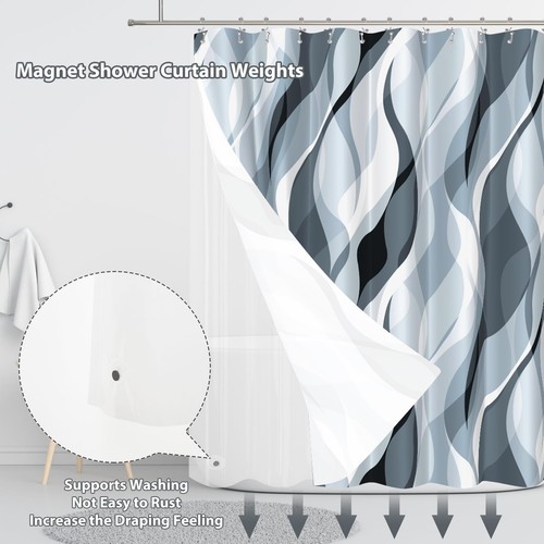 Dusty Blue Modern 3 in 1 Shower Curtain Set,Striped Blue Shower Curtain Set f... - Picture 5 of 9