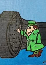 Inch High Private Eye ACEO ORIGINAL ATC HAND PAINTED ACRYLIC SIGNED