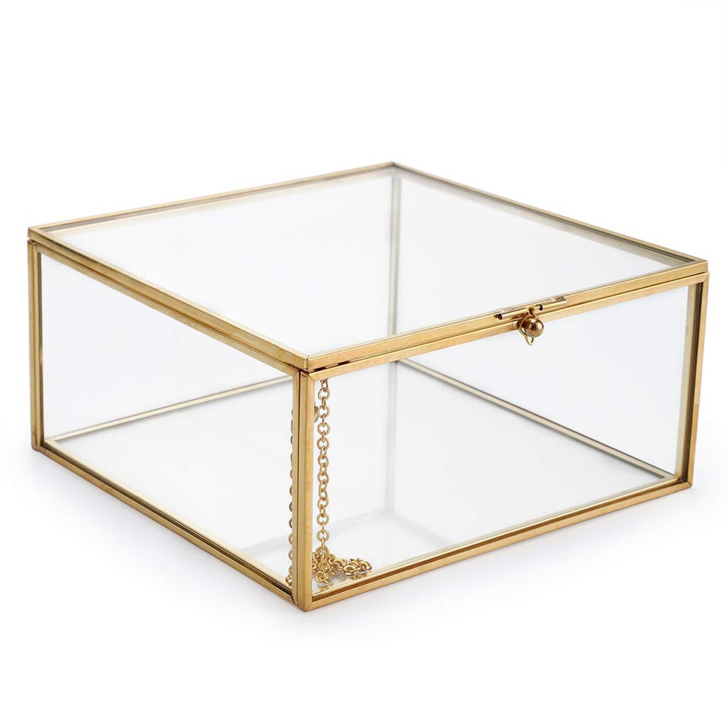 Hipiwe Vintage Glass Jewelry Organizer Box, Golden Metal Keepsake Box Desktop...