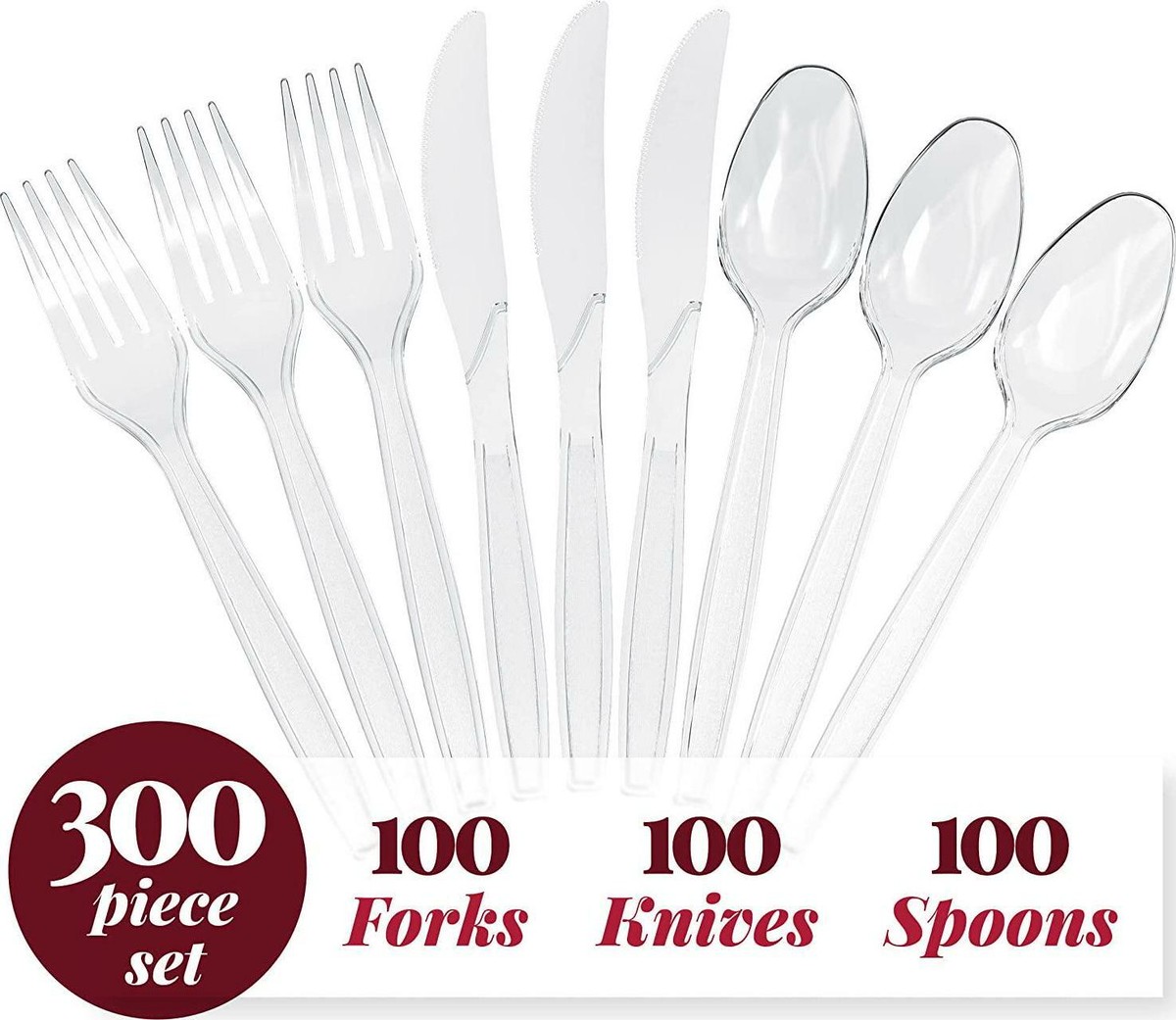 Tithe Cutlery Set Plastic Clear Reusable Forks Spoons Knives Set - Foto 5