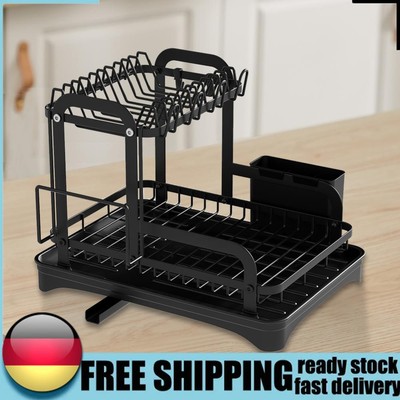 2 Tier Dish Rack Chopstick Holder Bowl Dish Draining Shelf Cutting Board Holder
