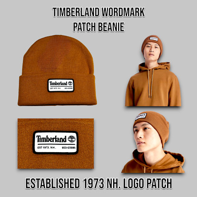 Timberland Beanie Hat Established 1973 NH Logo Patch Brown Cuffed Men's OSFM _A2