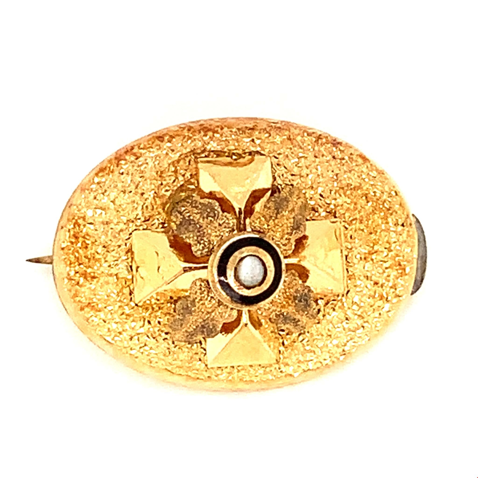 Antique Gold Filled Victorian Inlay Black Onyx Seed Pearl Cross Brooch Pendant