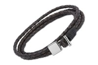 Unique Men 21cm Antique Black Double Leather Bracelet With Stainless Steel T-... Unique Men 21cm Antique Black Double Leather Bracelet With Stainless Steel T-...