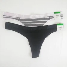 Jenni Women's Thong Panty Underwear Large 2 Pairs Black Gray Pink Satin Trim