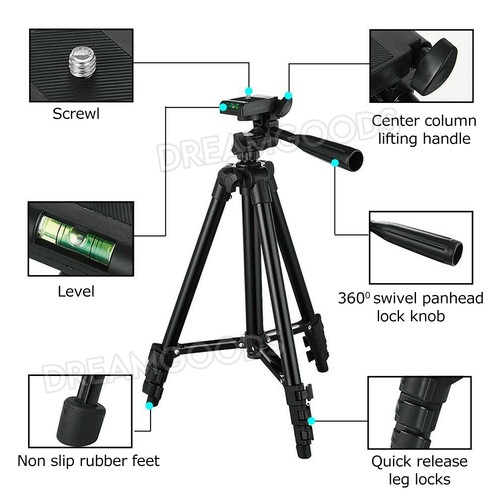 Professional Camera Tripod Stand Mount Remote + Phone Holder for iPhone Samsung - Picture 4 of 11