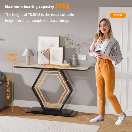 120cm Sintered Stone Console Hallway Table Accent Side Table Stable Hexagon Base - Picture 7 of 18