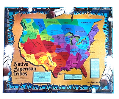 Native American Tribes Map USA Canada Print 1989 Jennifer
