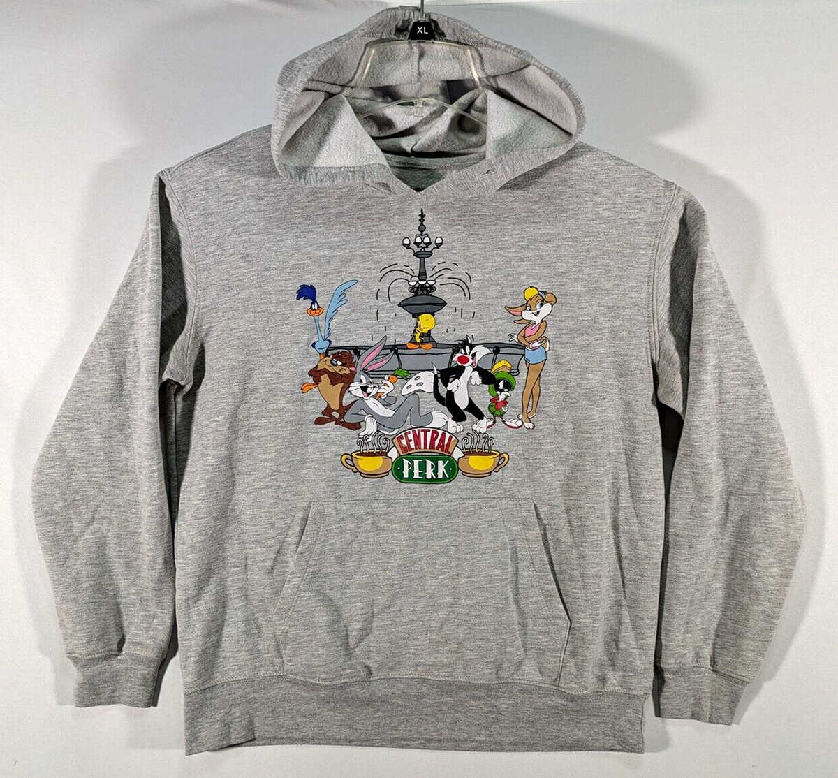 Warner Bros Central Perk Looney Tunes Hoodie Large (11-13) Gray