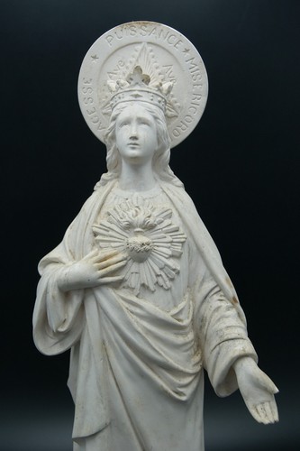 † BVM OUR LADY of 3 AVE MARIA PLASTER STATUE CHALKWARE DEBERT - BLOIS - FRANCE †