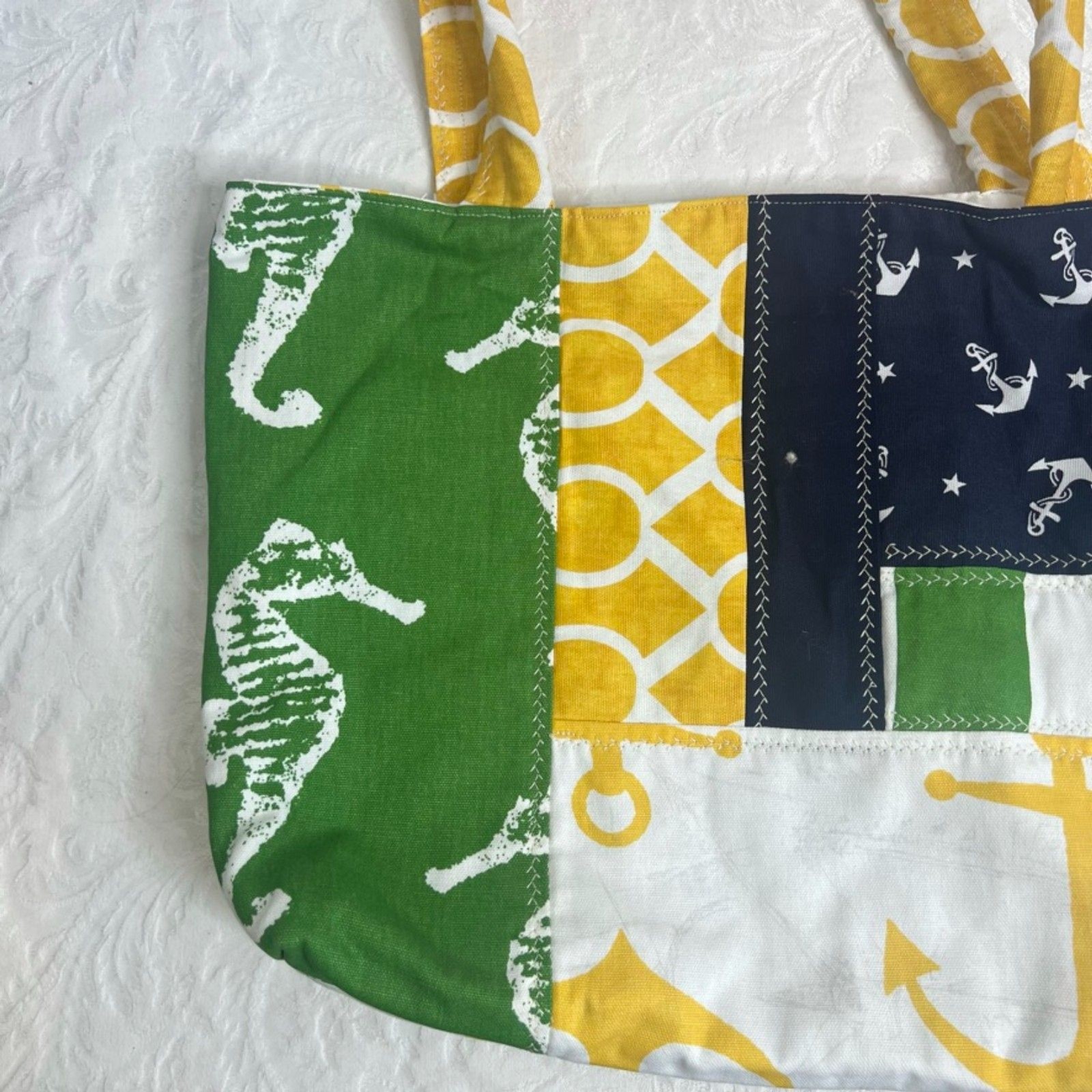 Nautical Beachy Colorblock Patchwork Tote Bag Han… - image 4