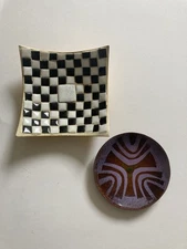 Vintage Enamel + Mosaic Pin Dishes X2 Mid Century 60s