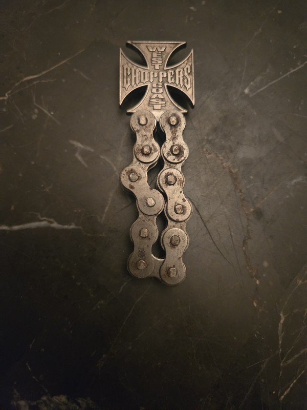 West Coast Choppers Iron Cross Bottle Opener Motorcycle Chain Link 4 inch Vtg
