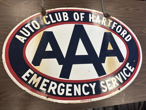 Vintage Auto Club of Hartford AAA Emergency Service Porcelain Sign