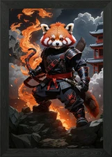 Red Panda Samurai Framed Wall Art Poster Canvas Print Picture