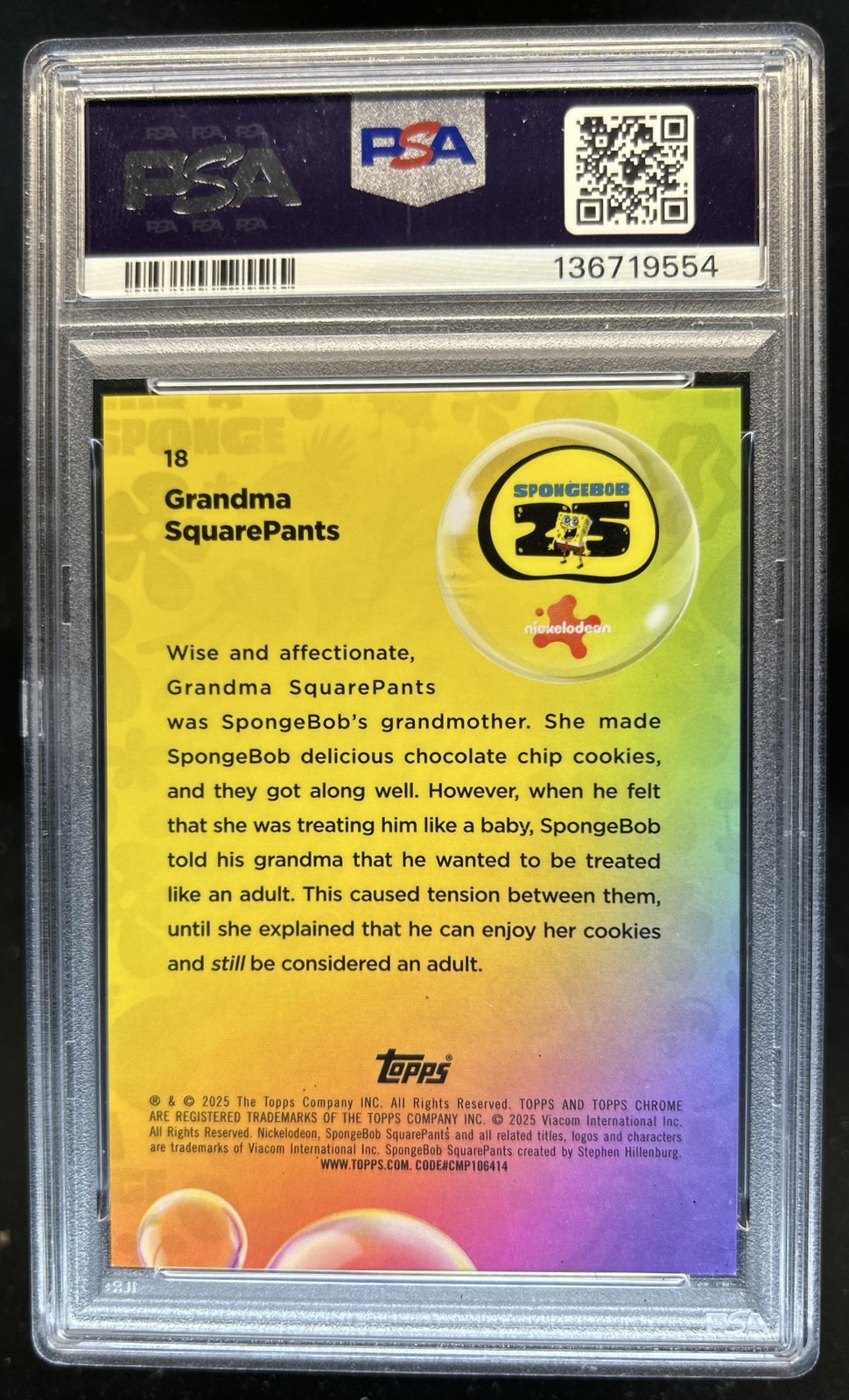 2025 Topps Chrome SpongeBob Grandma Night Shift Manager Variation #/25 PSA 9 view 2