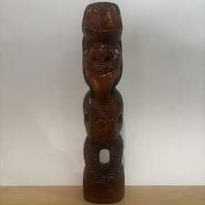 Vintage Large Hand Carved Wood Tiki Statue With Shell Eyes