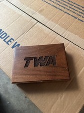 Vintage TWA Desk Organizer with LCD Clock – Wooden Corporate Memorabilia