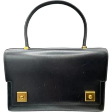 HERMES Piano M Stamp Black GHW Box Calf Handbag from Japan #1245