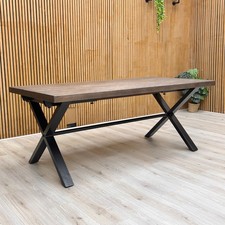 Mobile Villaggio 'Marte' Rovere Scuro Rovere Massello Bordo Grezzo 190 cm Tavolo da Pranzo Fisso