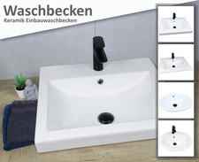 HAGO® Keramik Waschbecken Einbauwaschbecken eckig oval weiß mit Überlauf Set