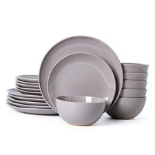 Dinnerware Sets for 6, 18 Pieces Stoneware Plates and Bowls 6-Set 18pcs Gray